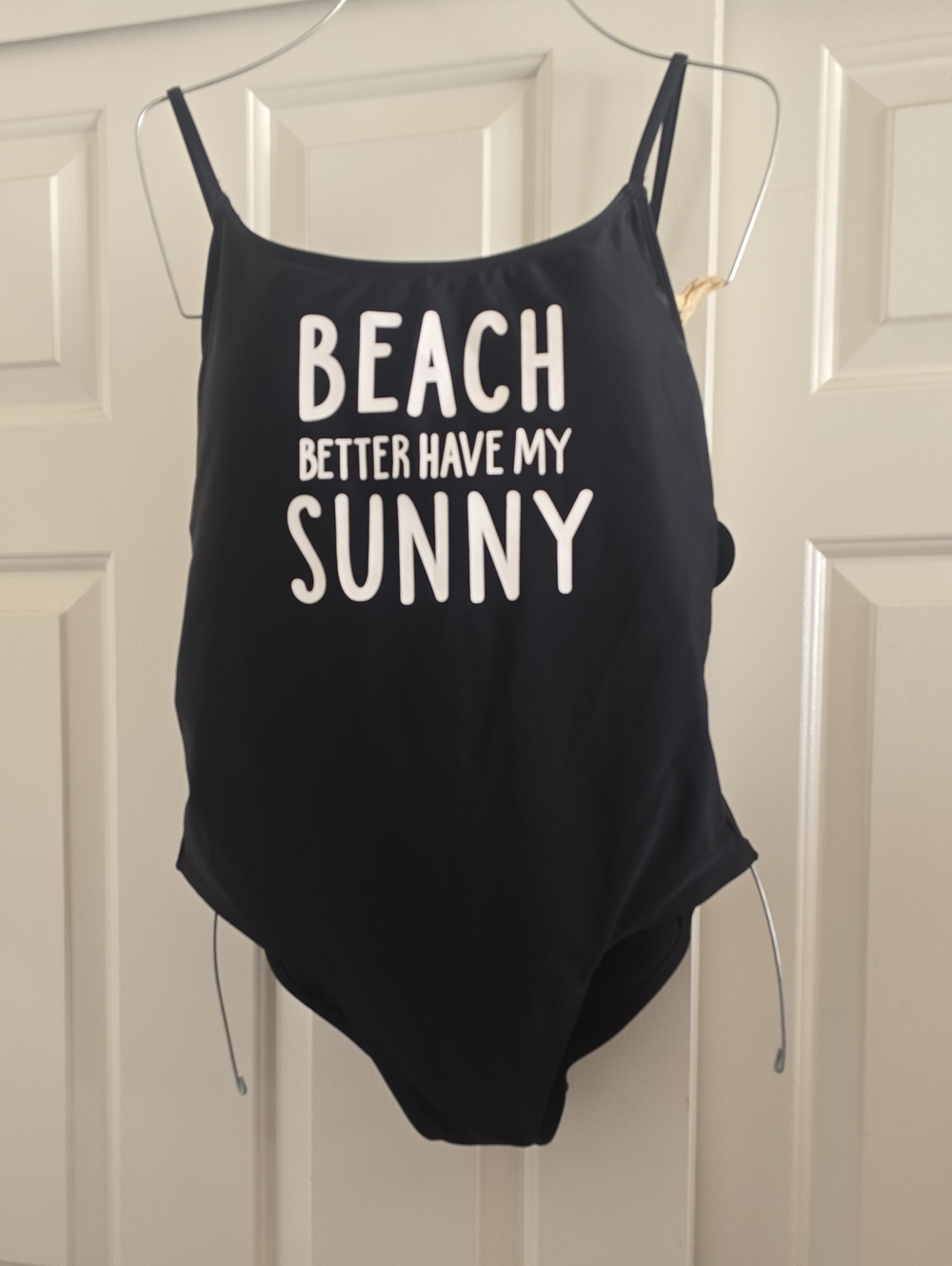 No Boundaries Black One-Piece Swimsuit with White Text